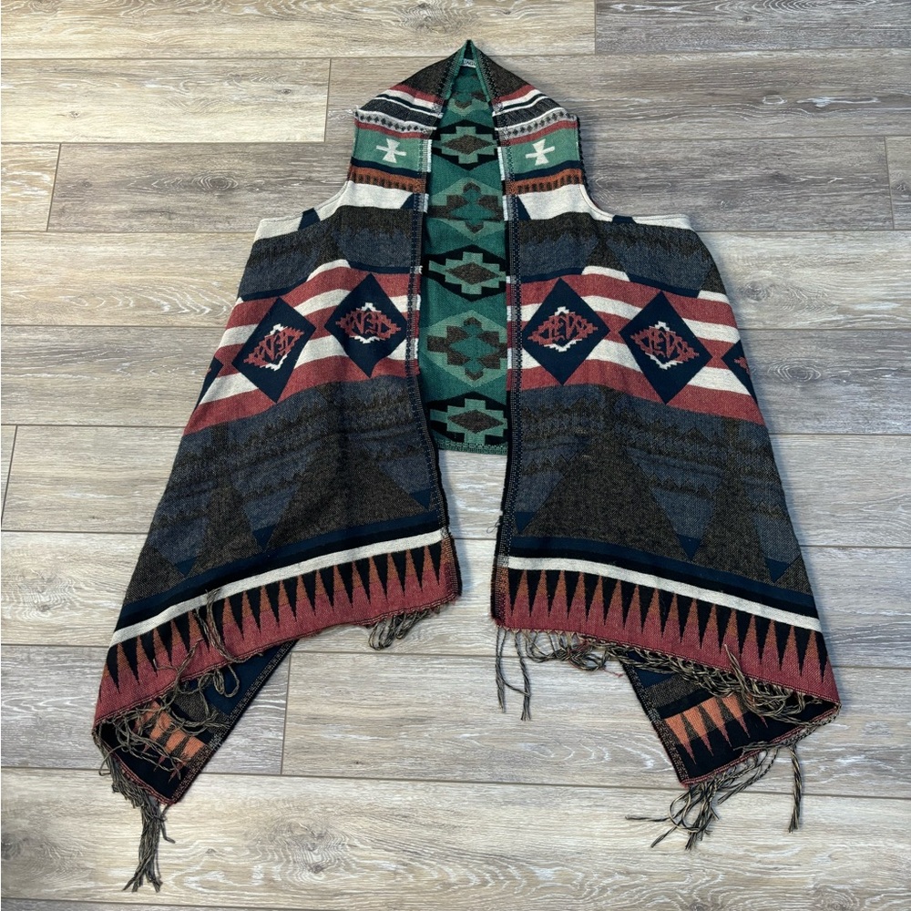 Quagga Cardigan Vest OS Shaw Aztec Southwestern Fringe Boho Rodeo Western